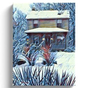 "Blue House Winter"  Canvas Art Print